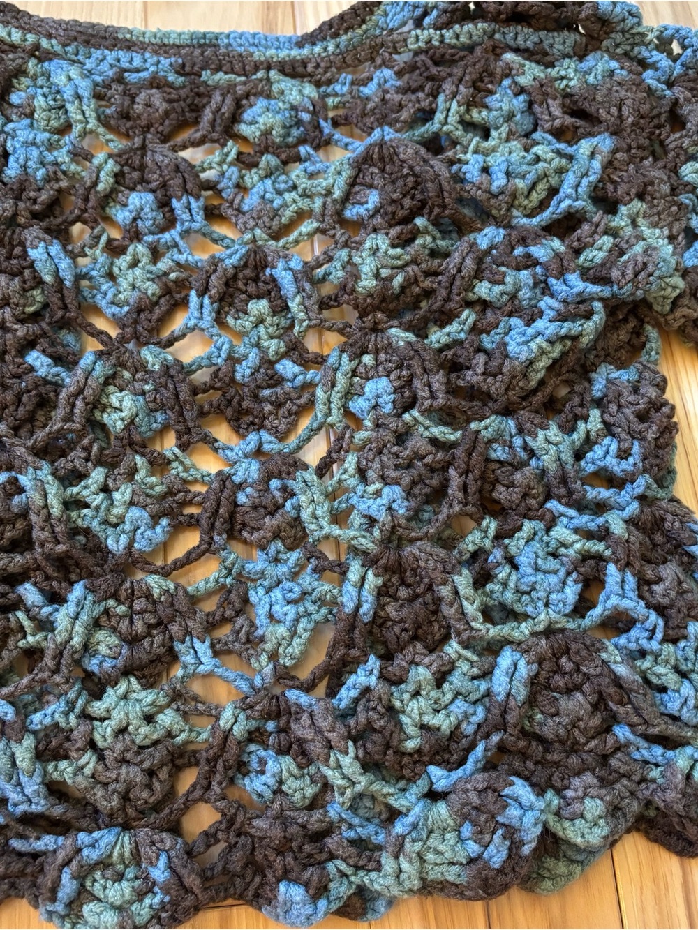 Boho Crochet Brown Blue Open Front Short Sleeve Handmade Top - Picture 8 of 8